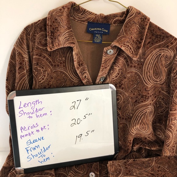 Charter Club brown paisley button up top petite PS - Picture 8 of 8